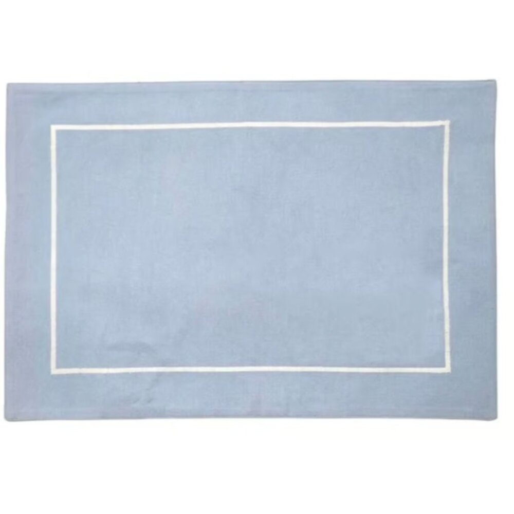 Set of Blue Chambray Placemats & Dinner Napkins with White Embroidered Border